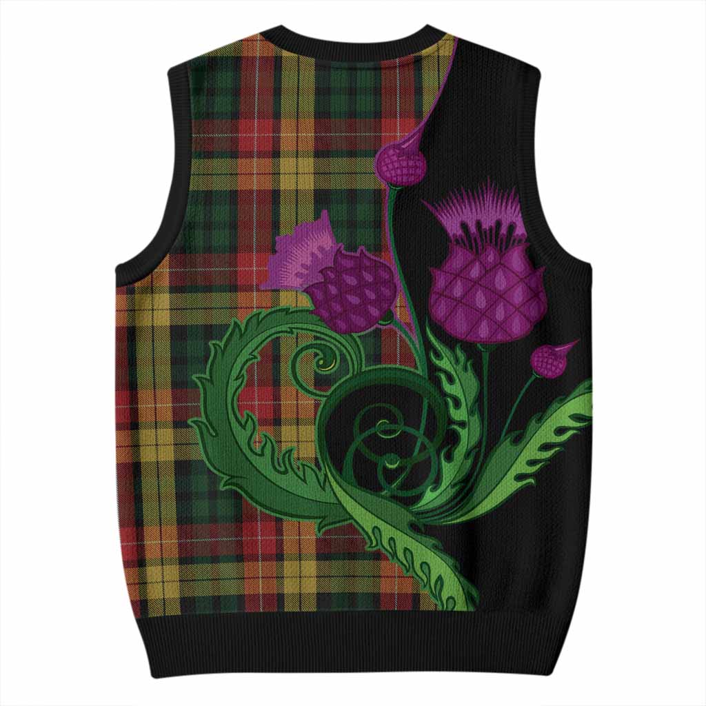 Buchanan Tartan Knitted V-Neck Vest Traditional Scottish Thistle