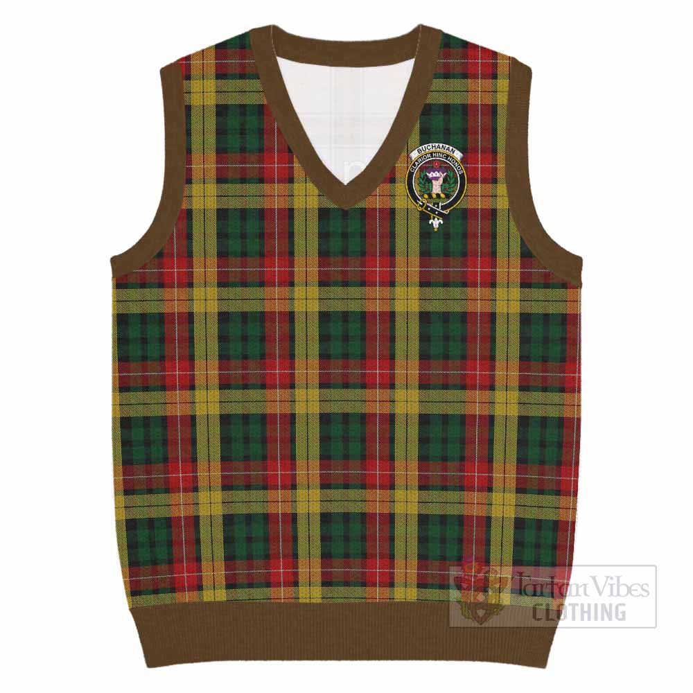 Buchanan Tartan Knitted V-Neck Vest with Family Crest - Tartan Vibes Clothing