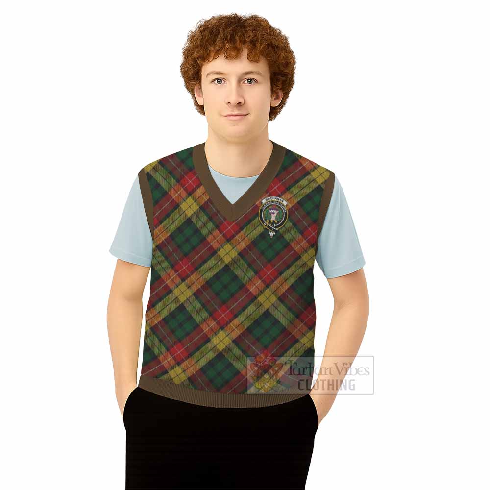 Buchanan Tartan Knitted V-Neck Vest with Family Crest Cross Style