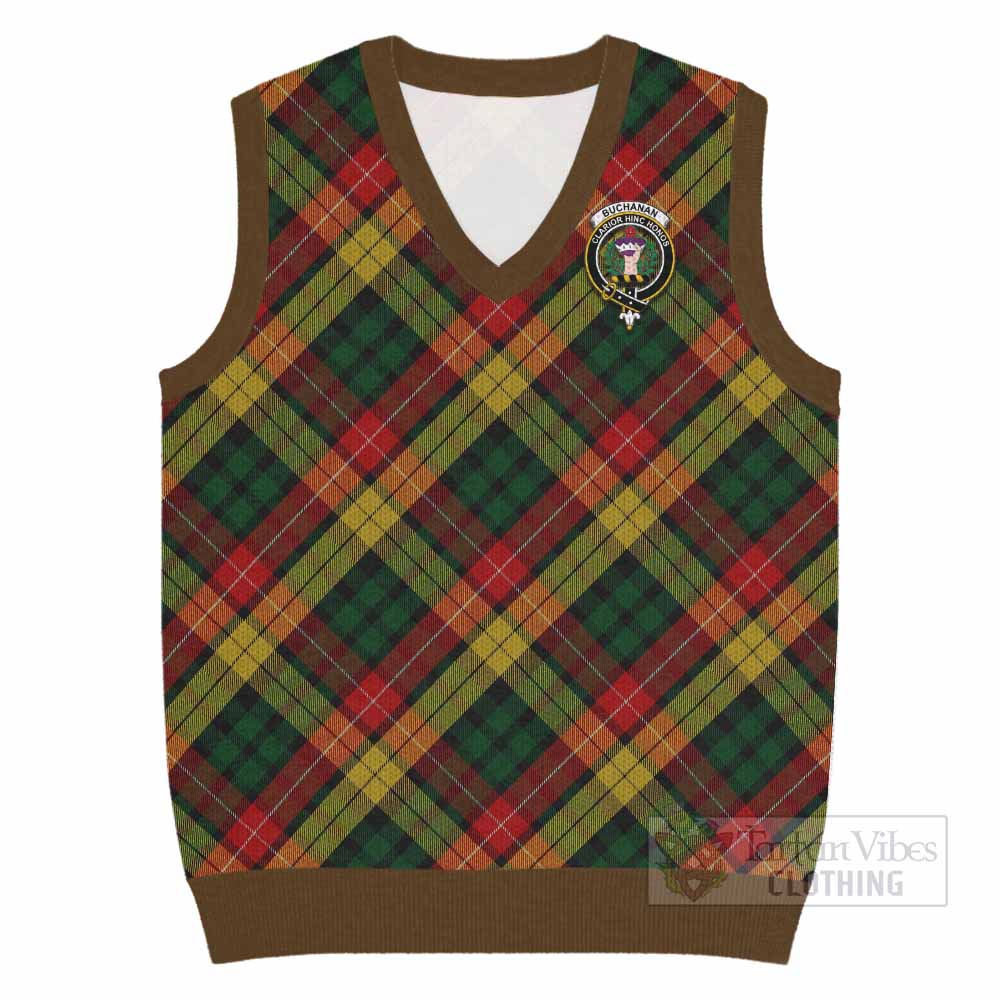 Buchanan Tartan Knitted V-Neck Vest with Family Crest Cross Style