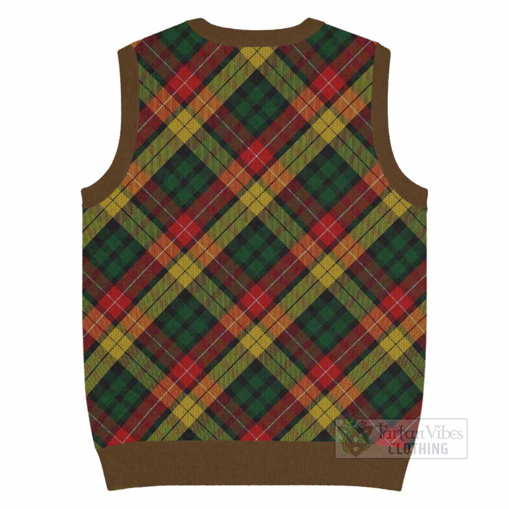 Buchanan Tartan Knitted V-Neck Vest with Family Crest Cross Style