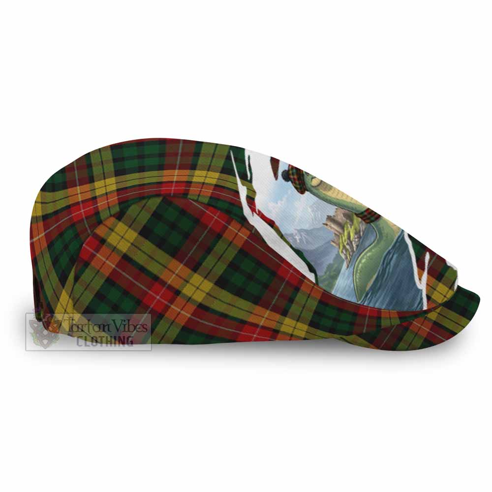 Buchanan Tartan Loch Ness Monster Scottish Heritage Art Flat Cap, Jeff Cap