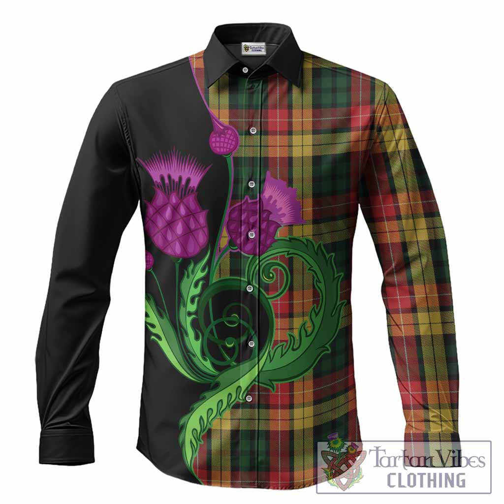 Buchanan Tartan Long Sleeve Button Shirts Traditional Scottish Thistle