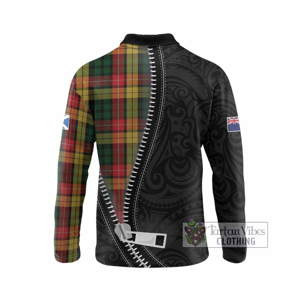 Buchanan Tartan Long Sleeve Polo Shirt New Zealand Pattern Unique Zipper Stylized