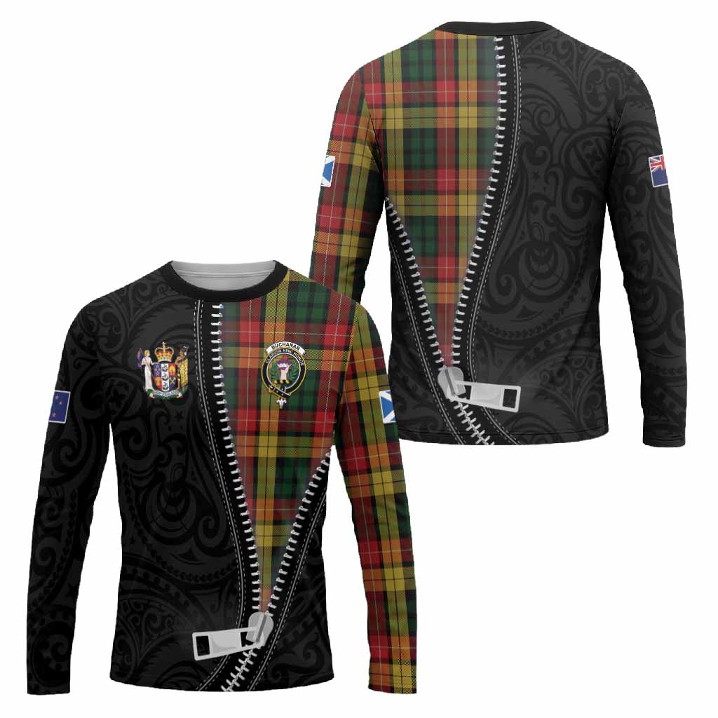 Buchanan Tartan Long Sleeve T-Shirt New Zealand Pattern Unique Zipper Stylized