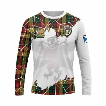 Buchanan Tartan Long Sleeve T-Shirt with Family Crest and Lion Rampant Grunge Style
