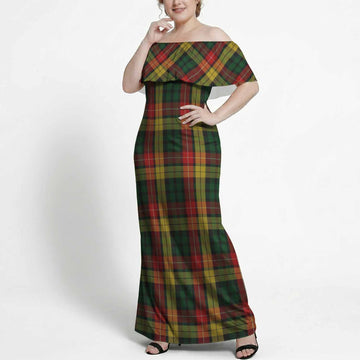 Buchanan Tartan Off Shoulder Ruffle Maxi Dress