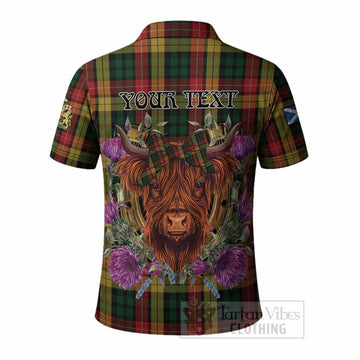 Buchanan Tartan Polo Shirt Scottish Thistle Heilan Coo