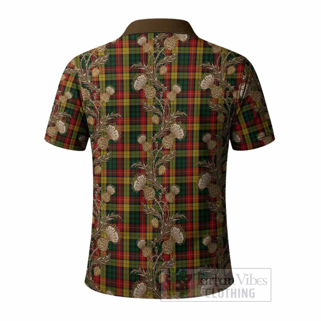 Buchanan Tartan Polo Shirt Seamless Scottish Thistle Flowers