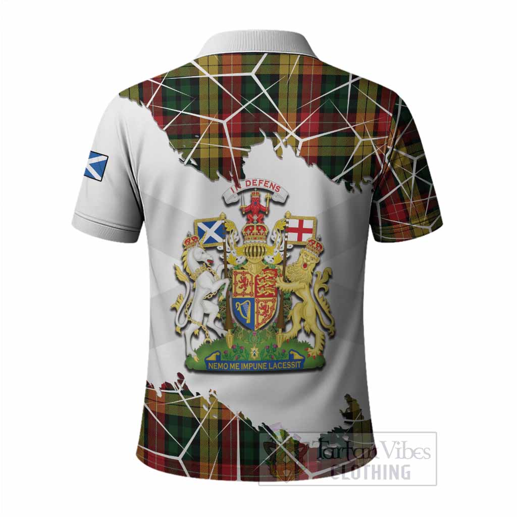 Buchanan Tartan Polo Shirt with Family Crest and Lion Rampant Grunge Style