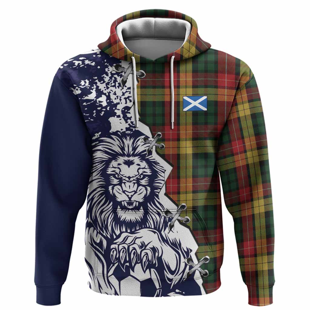 Buchanan Tartan Scottish Hoodie Angry Lion With Soccer Ball Style