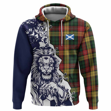 Buchanan Tartan Scottish Hoodie Angry Lion With Soccer Ball Style