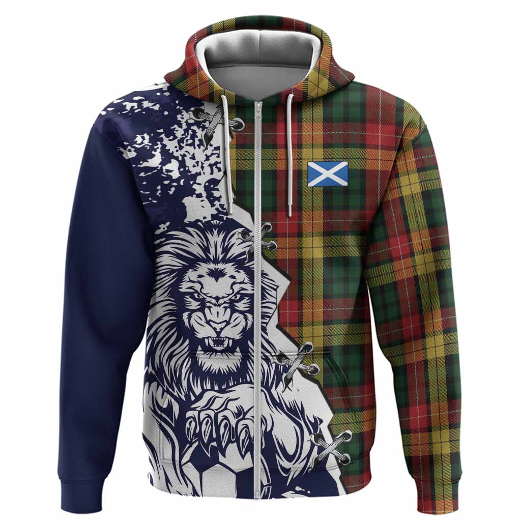 Buchanan Tartan Scottish Hoodie Angry Lion With Soccer Ball Style