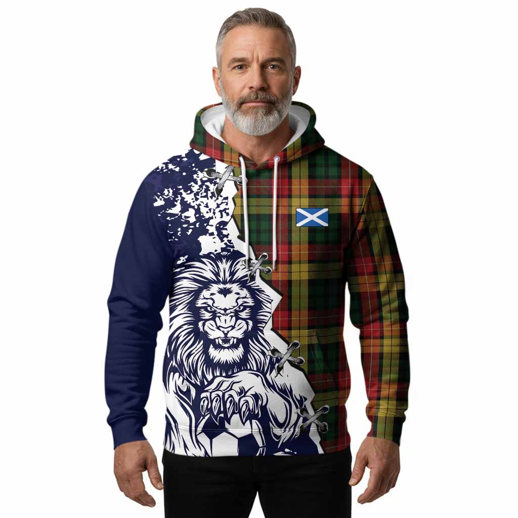 Buchanan Tartan Scottish Hoodie Angry Lion With Soccer Ball Style