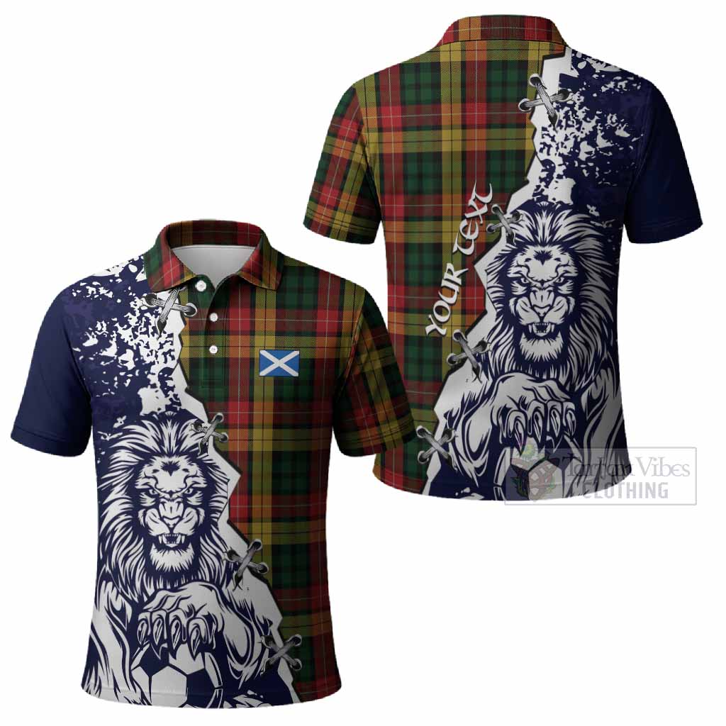 Buchanan Tartan Scottish Polo Shirt Angry Lion With Soccer Ball Style