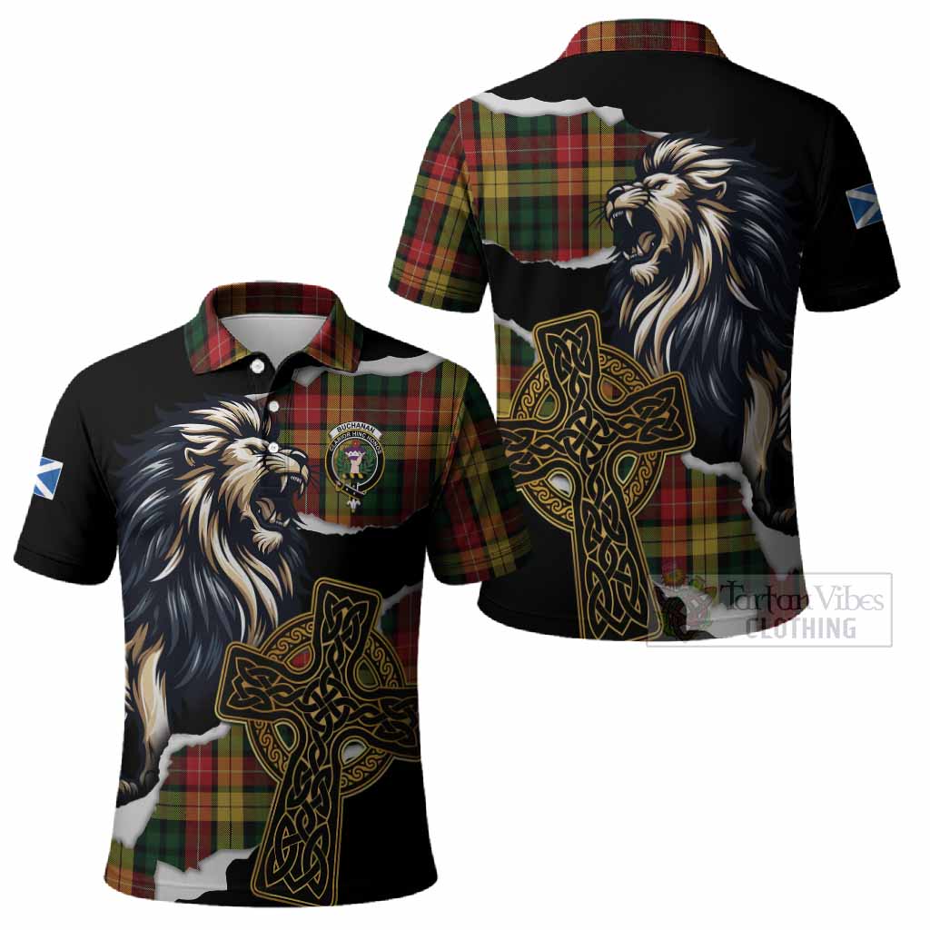 Buchanan Tartan Scottish Polo Shirt Lion Celtic Heritage