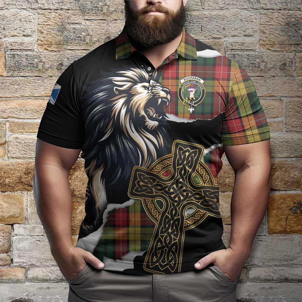 Buchanan Tartan Scottish Polo Shirt Lion Celtic Heritage
