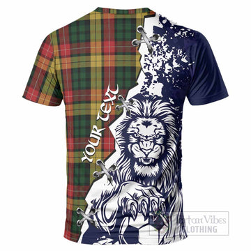 Buchanan Tartan Scottish T-Shirt Angry Lion With Soccer Ball Style
