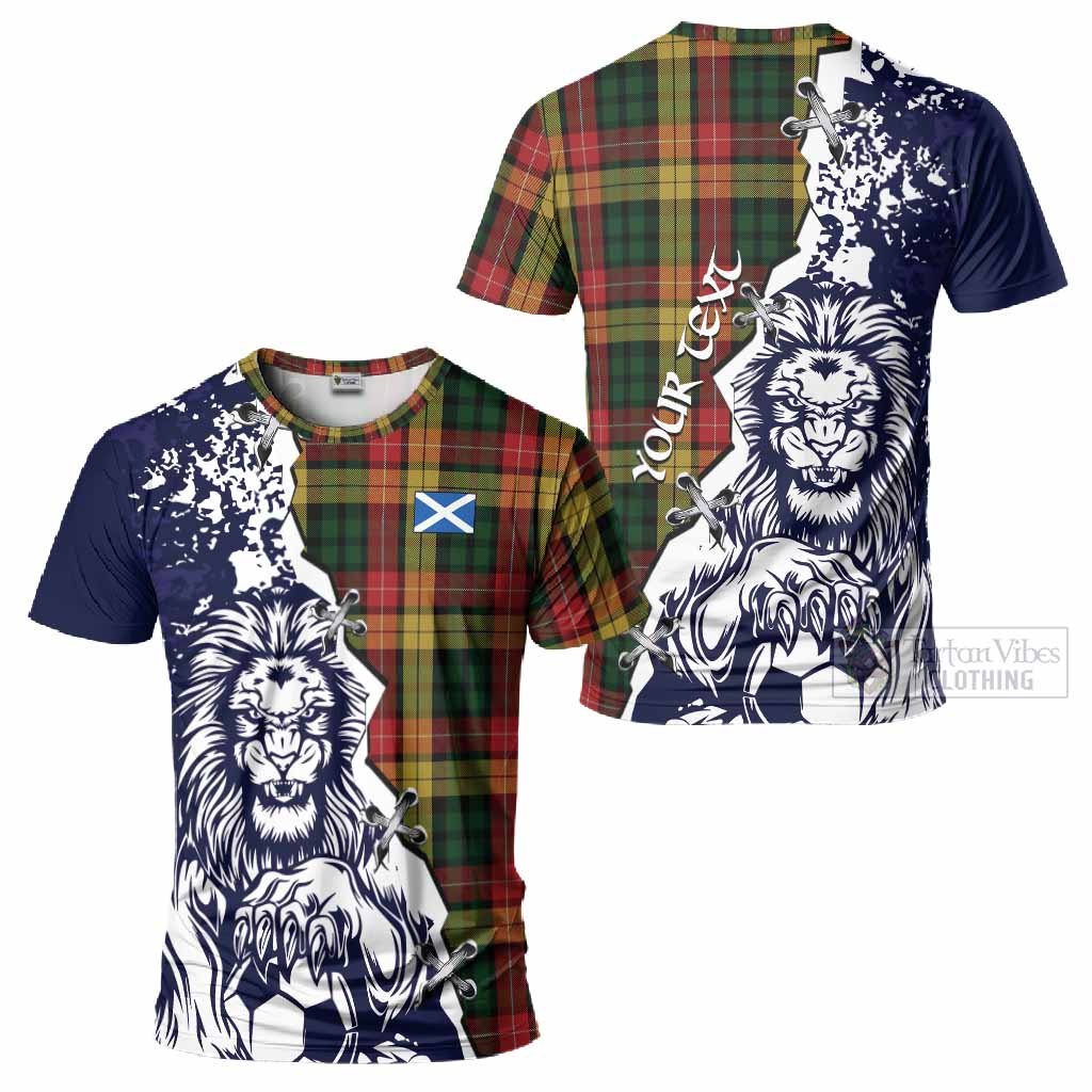 Buchanan Tartan Scottish T-Shirt Angry Lion With Soccer Ball Style