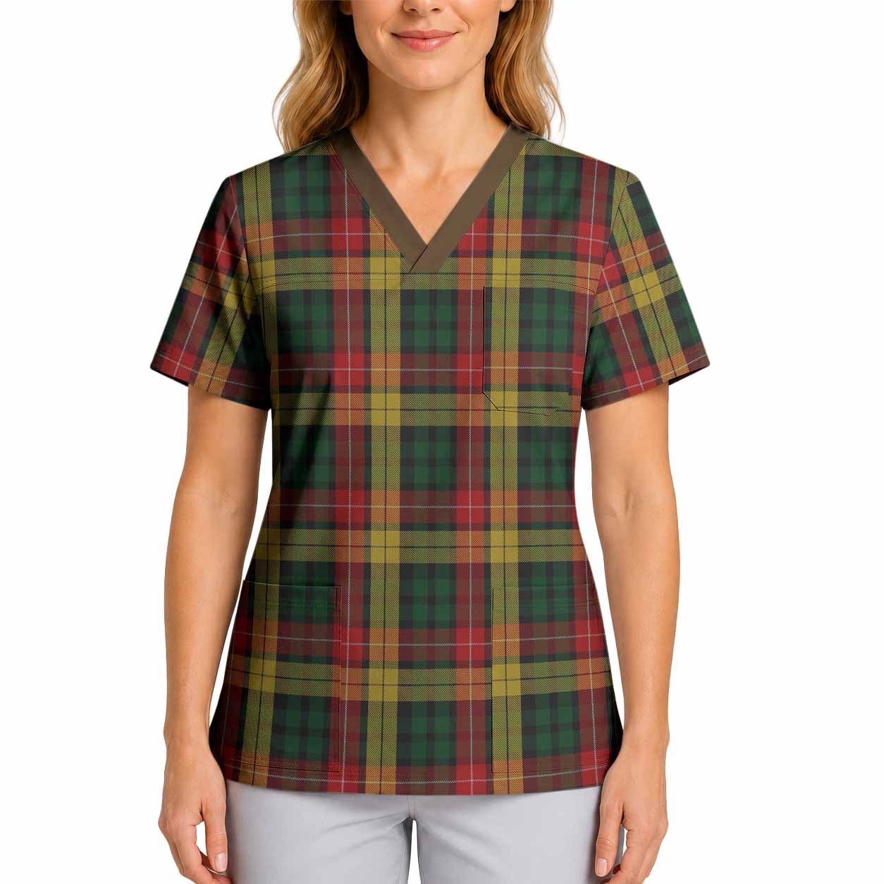 Buchanan Tartan Scrub Top 4XL - Tartan Vibes Clothing