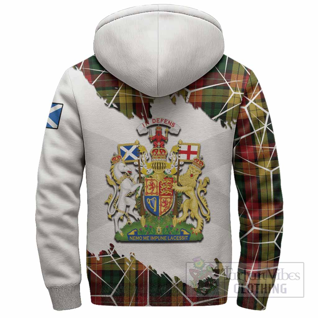 Buchanan Tartan Sherpa Hoodie with Family Crest and Lion Rampant Grunge Style