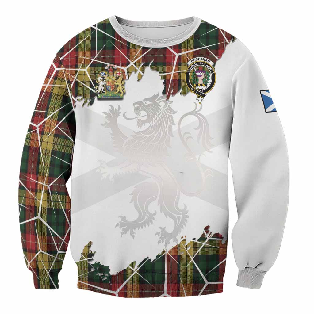 Buchanan Tartan Sweatshirt with Family Crest and Lion Rampant Grunge Style