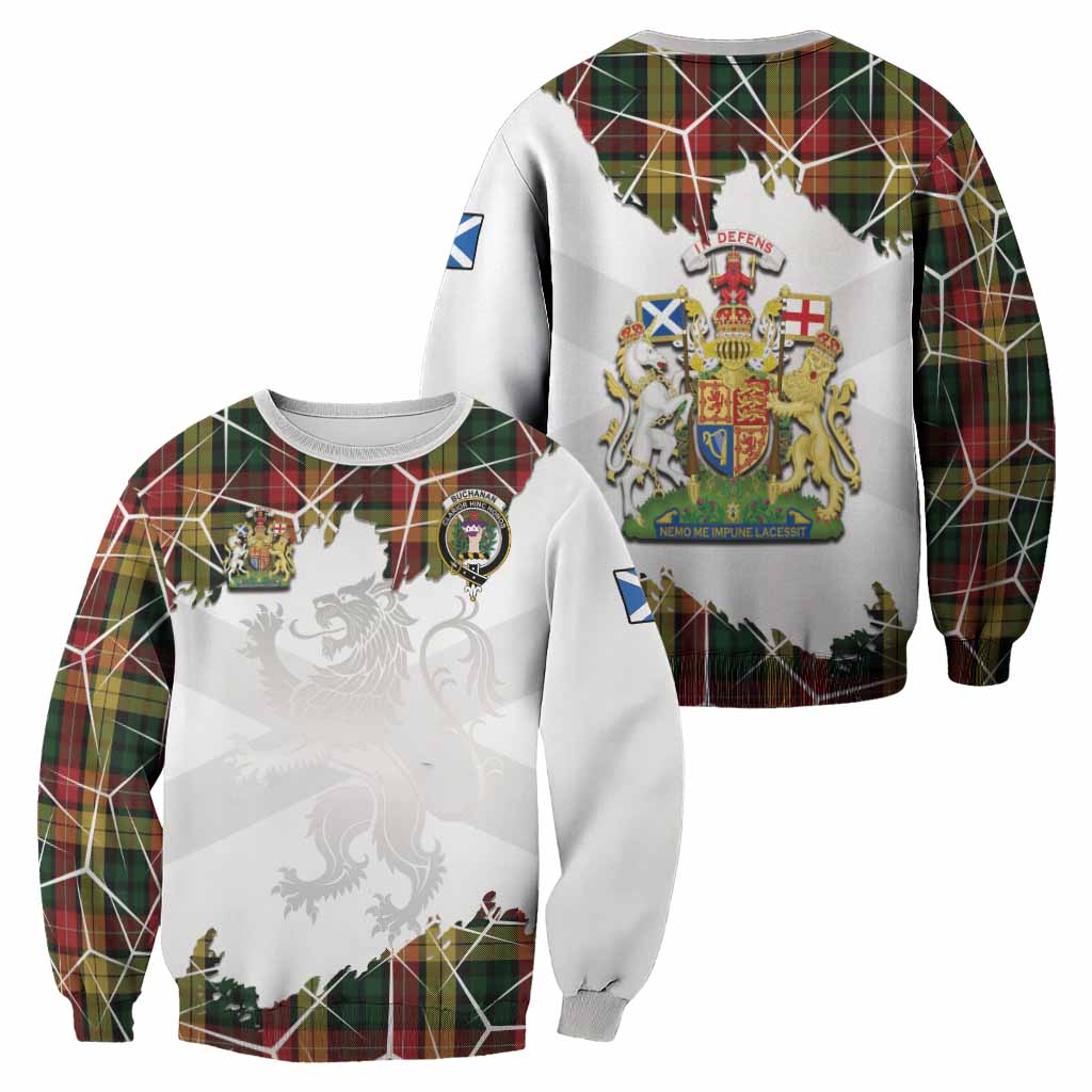 Buchanan Tartan Sweatshirt with Family Crest and Lion Rampant Grunge Style
