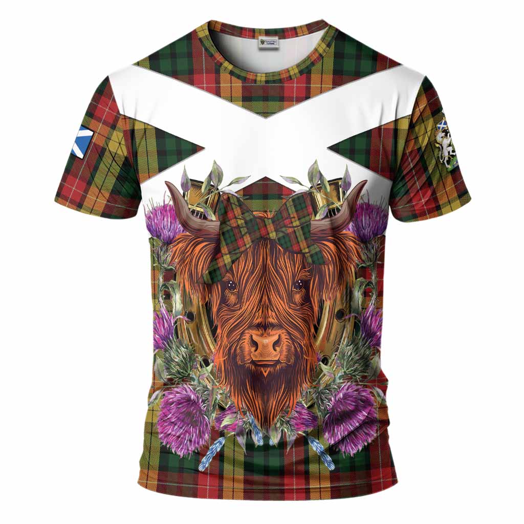 Buchanan Tartan T-Shirt Scottish Thistle Heilan Coo
