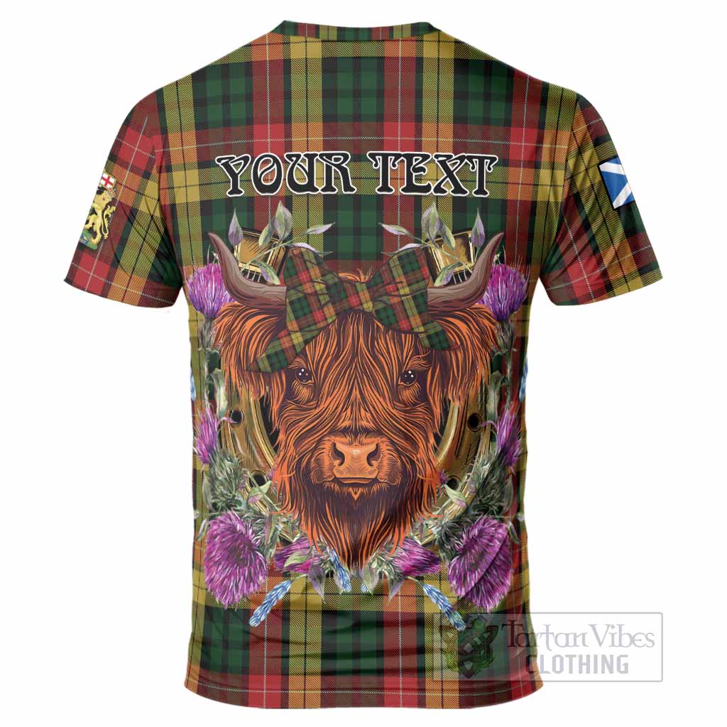 Buchanan Tartan T-Shirt Scottish Thistle Heilan Coo
