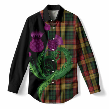 Buchanan Tartan Women Casual Shirt Traditional Scottish Thistle