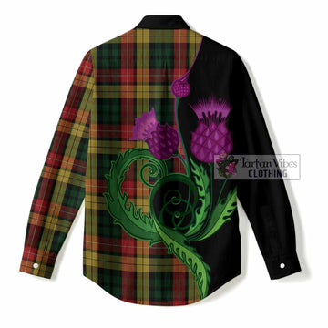 Buchanan Tartan Women Casual Shirt Traditional Scottish Thistle