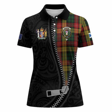 Buchanan Tartan Women Polo Shirt New Zealand Pattern Unique Zipper Stylized