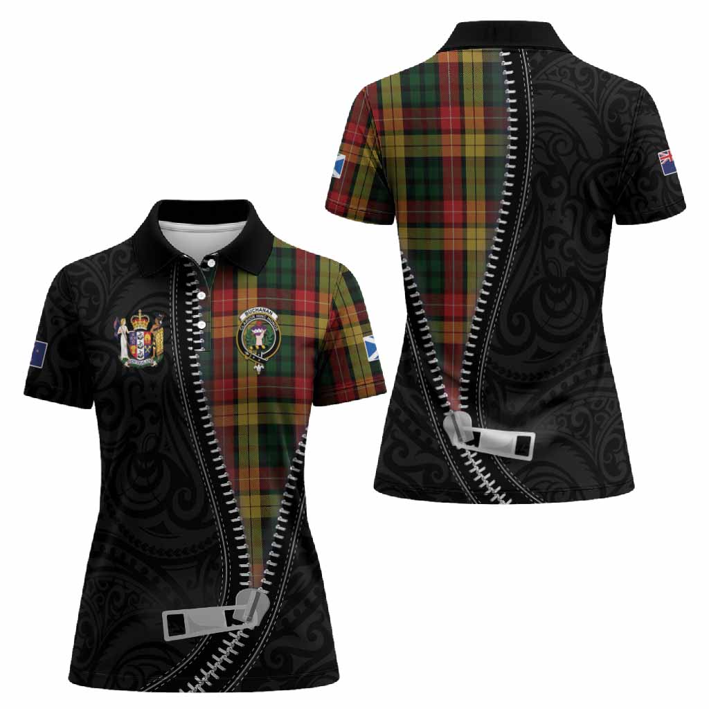 Buchanan Tartan Women Polo Shirt New Zealand Pattern Unique Zipper Stylized