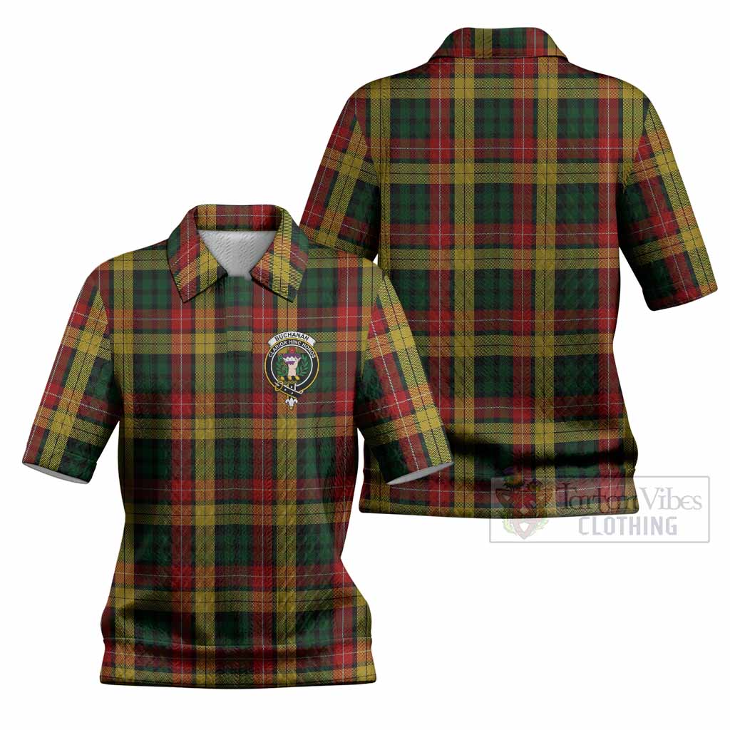 Buchanan Tartan Women’s Polo Sweater Top with Family Crest
