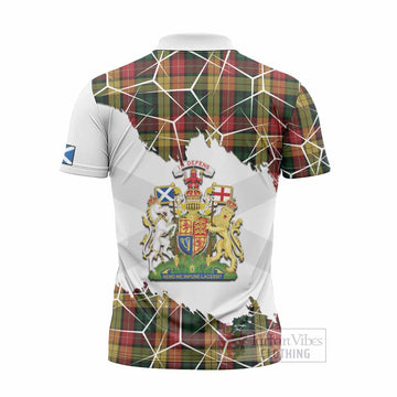 Buchanan Tartan Zipper Polo Shirt with Family Crest and Lion Rampant Grunge Style