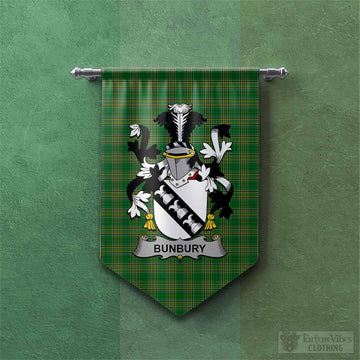 Bunbury Irish Clan Tartan Gonfalon, Tartan Banner with Coat of Arms