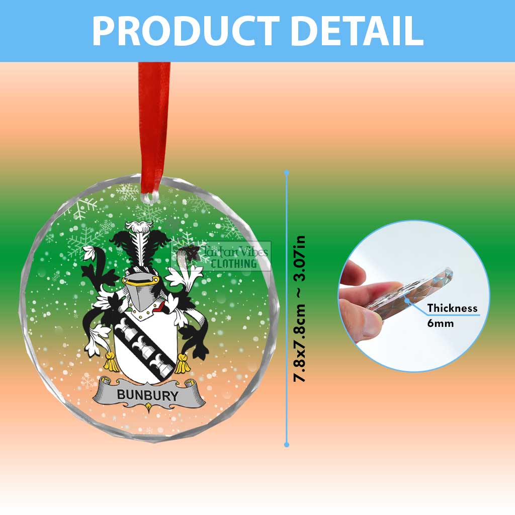 Tartan Vibes Clothing Bunbury Irish Clan Christmas Glass Ornament with Coat of Arms