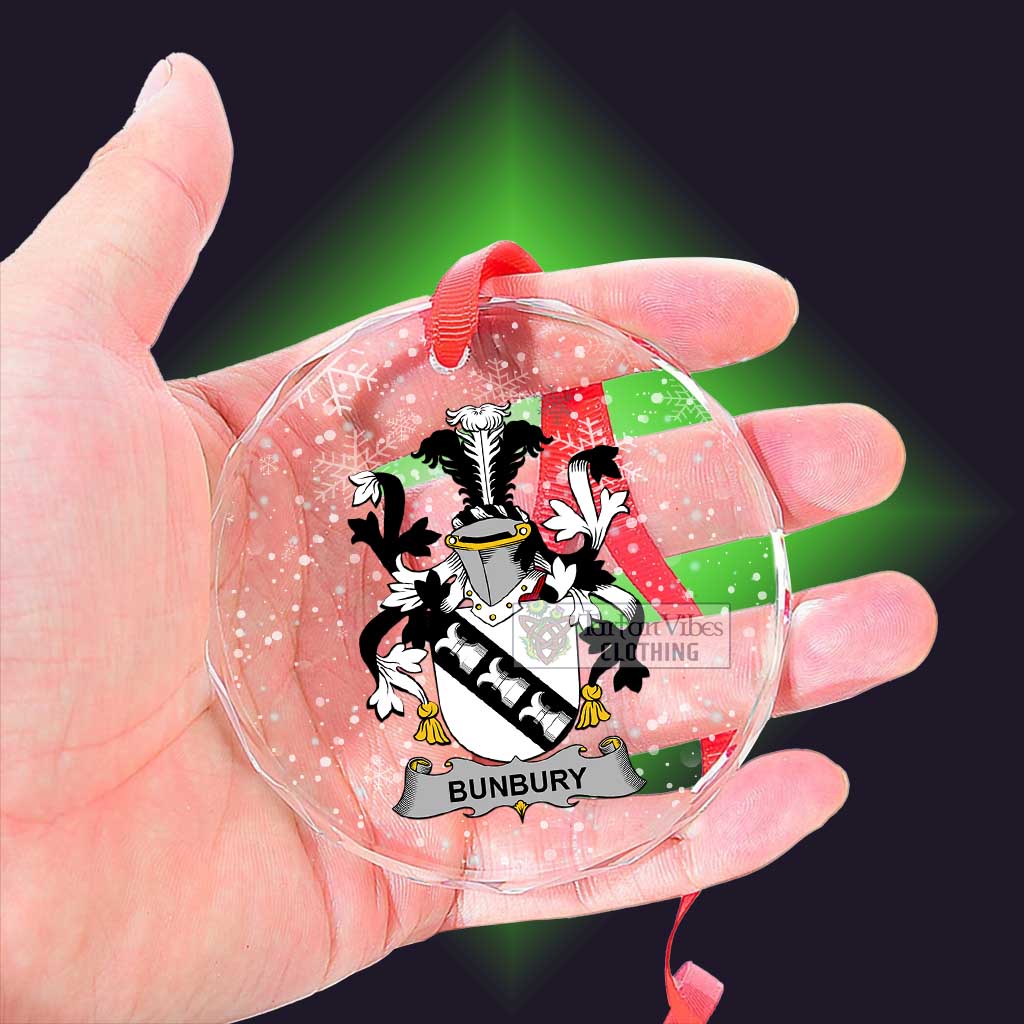 Tartan Vibes Clothing Bunbury Irish Clan Christmas Glass Ornament with Coat of Arms