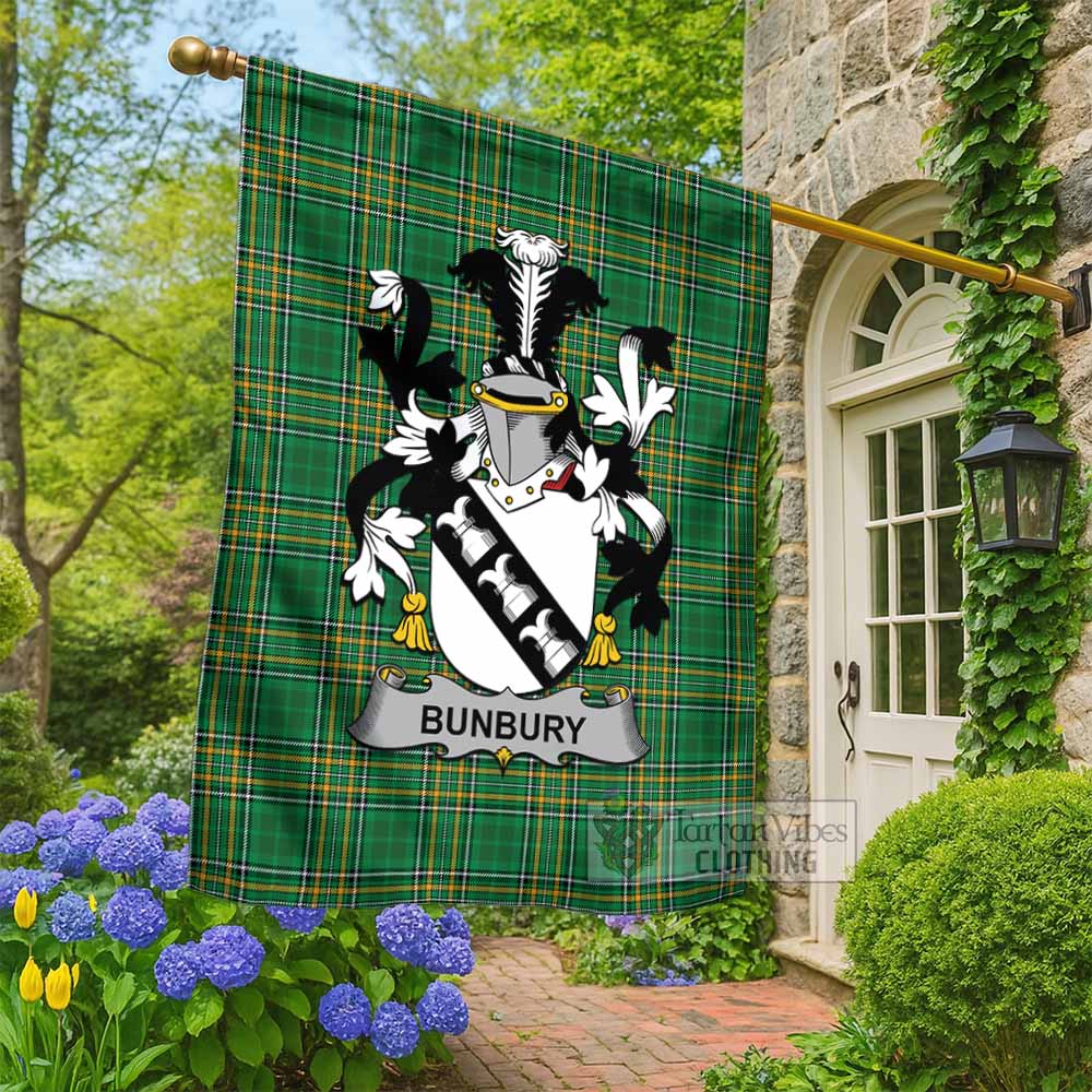 Bunbury Irish Clan Tartan Flag with Coat of Arms