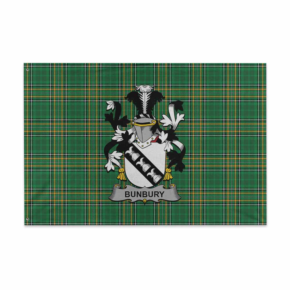 Tartan Vibes Clothing Bunbury Irish Clan Tartan House Flag with Coat of Arms