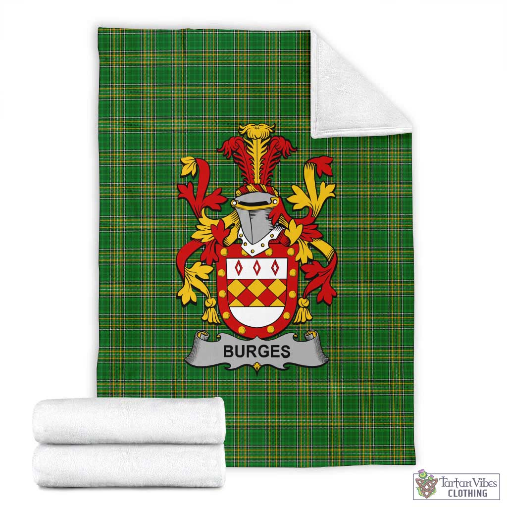 Burges Irish Clan Tartan Blanket with Coat of Arms X-Large 59 x 79 inches 150 x 200 cm - Tartan Vibes Clothing
