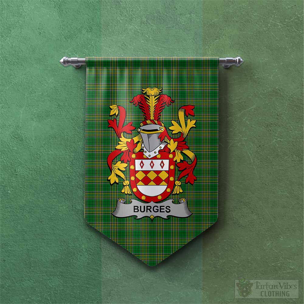 Tartan Vibes Clothing Burges Irish Clan Tartan Gonfalon, Tartan Banner with Coat of Arms