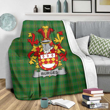 Tartan Vibes Clothing Burges Irish Clan Tartan Blanket with Coat of Arms