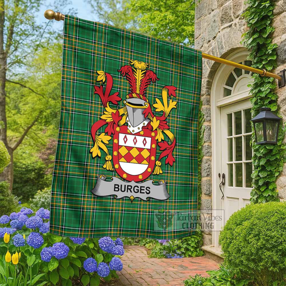 Burges Irish Clan Tartan Flag with Coat of Arms