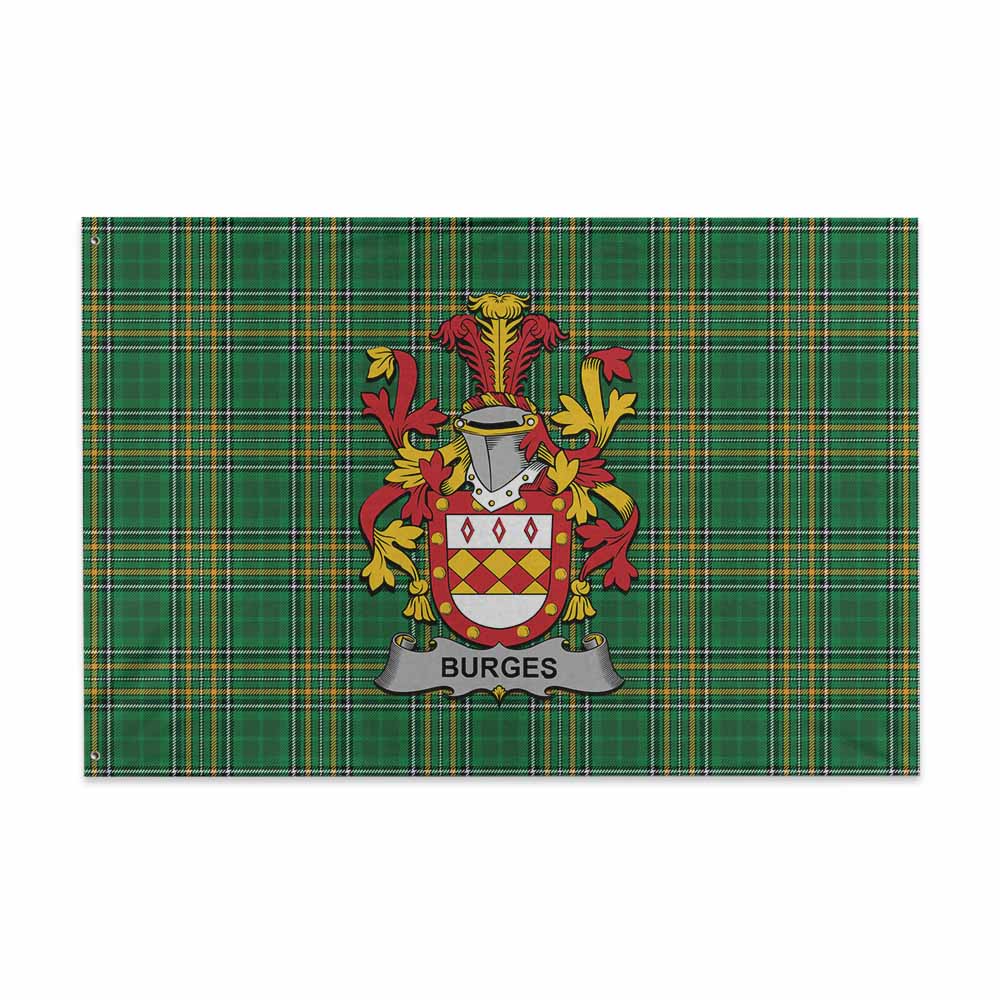 Tartan Vibes Clothing Burges Irish Clan Tartan House Flag with Coat of Arms