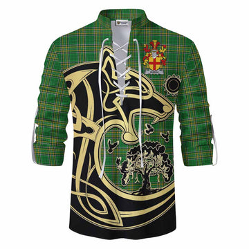 Burgh Irish Tartan Ghillie Kilt Shirt with Coat of Arms Celtic Wolf Style