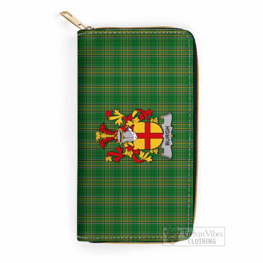 Tartan Vibes Clothing Burgh Irish Clan Tartan Women's Leather Wallet with Coat of Arms