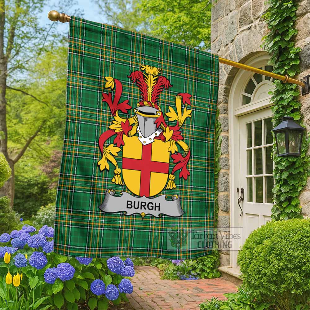Burgh Irish Clan Tartan Flag with Coat of Arms