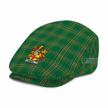 Burke Irish Clan Tartan Jeff Cap, Tartan Flat Cap with Coat of Arm