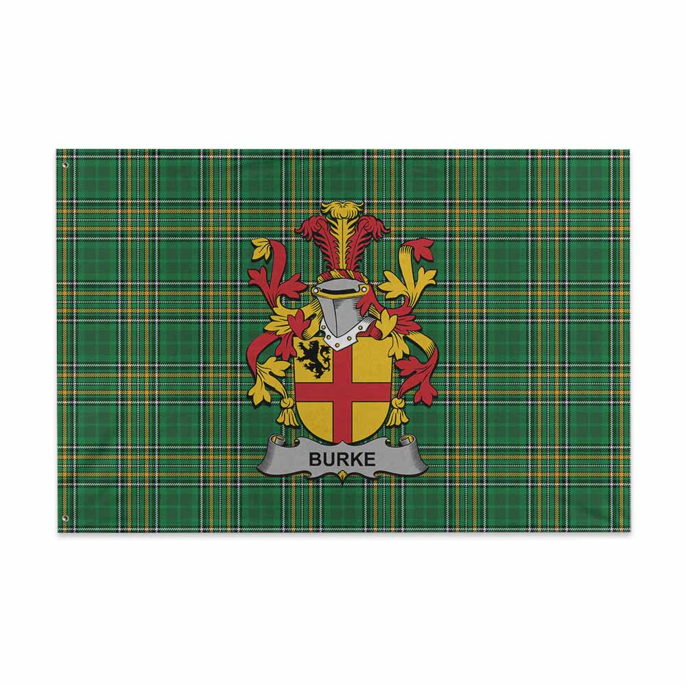 Tartan Vibes Clothing Burke Irish Clan Tartan House Flag with Coat of Arms
